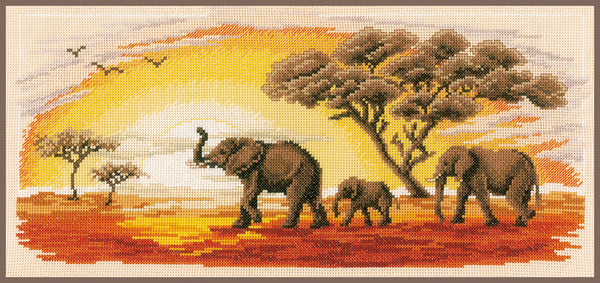 DIY Counted cross stitch kit Elephants 42 x 20 cm / 16.8
