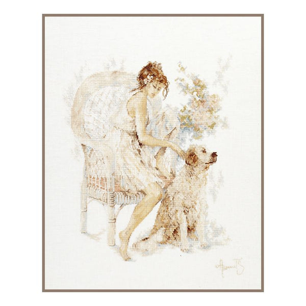 DIY Counted cross stitch kit Girl in chair with dog