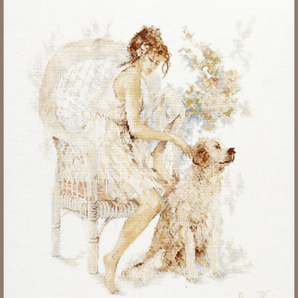 DIY Counted cross stitch kit Girl in chair with dog