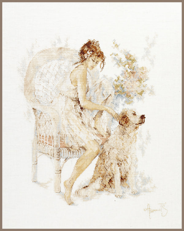 DIY Counted cross stitch kit Girl in chair with dog