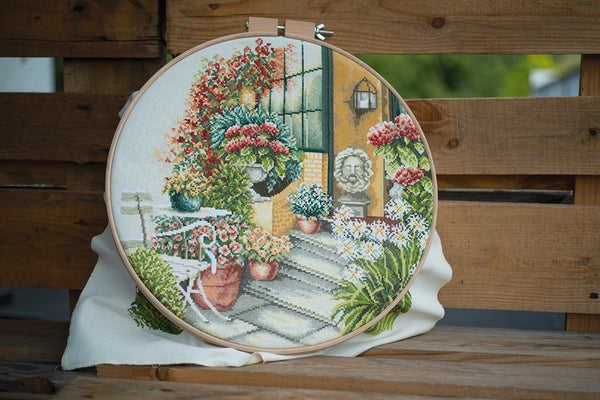 DIY Counted cross stitch kit Terrace in autumn bloom