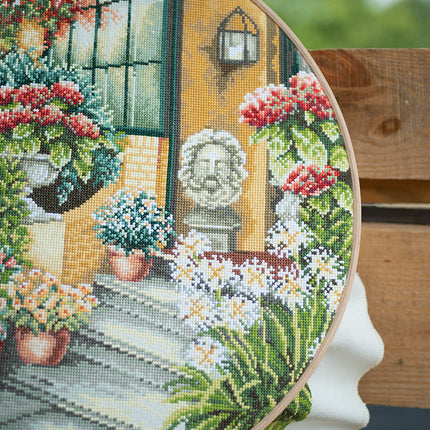 DIY Counted cross stitch kit Terrace in autumn bloom