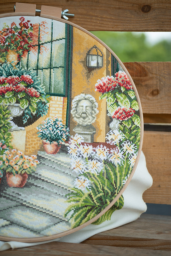 DIY Counted cross stitch kit Terrace in autumn bloom