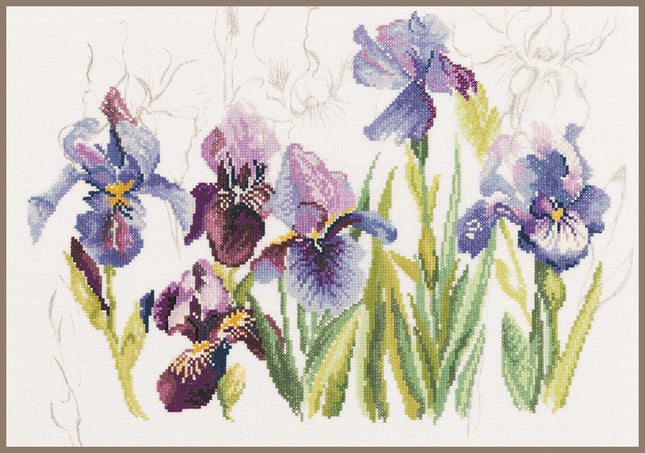 DIY Counted cross stitch kit Blue flowers - irisses
