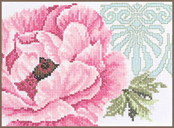 DIY Counted cross stitch kit Pink flower with ornament