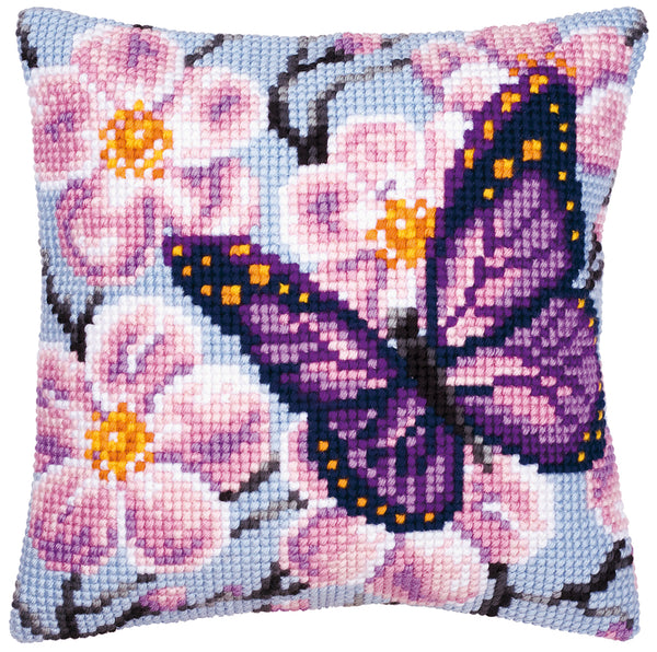 DIY Cross stitch cushion kit Purple butterfly