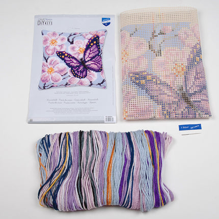 DIY Cross stitch cushion kit Purple butterfly