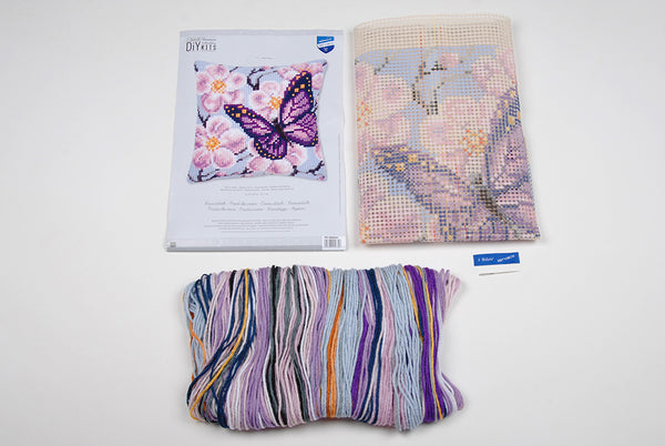 DIY Cross stitch cushion kit Purple butterfly