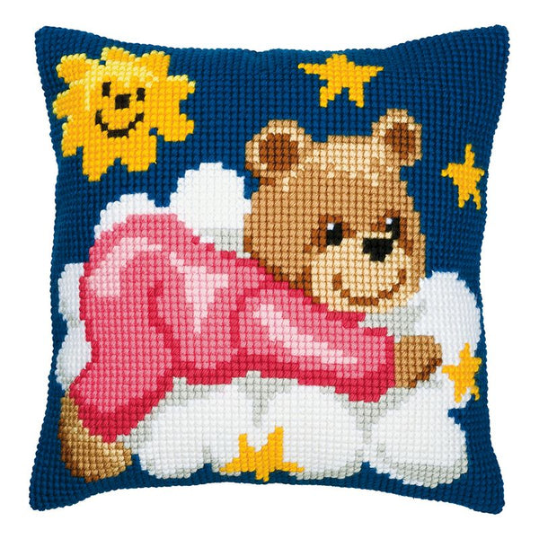 DIY Cross stitch cushion kit Pink bear on a cloud