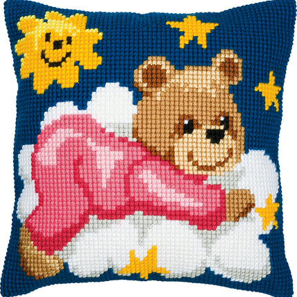 DIY Cross stitch cushion kit Pink bear on a cloud