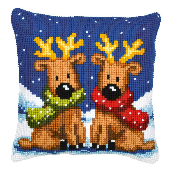 DIY Cross stitch cushion kit Reindeer twins