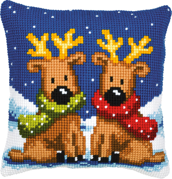 DIY Cross stitch cushion kit Reindeer twins