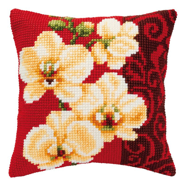 DIY Cross stitch cushion kit White orchids