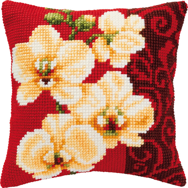 DIY Cross stitch cushion kit White orchids