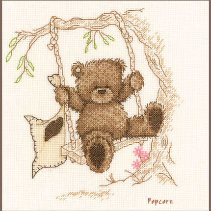 DIY Counted cross stitch kit Popcorn bear swing 15 x 16 cm / 6" x 6.4"