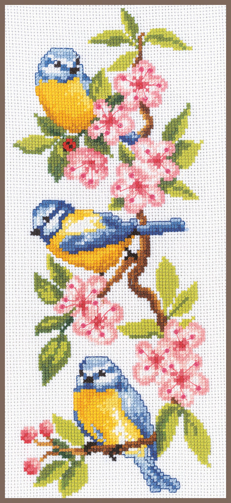 DIY Counted cross stitch kit Birds on blossoms 13 x 30 cm / 5.2" x 12"