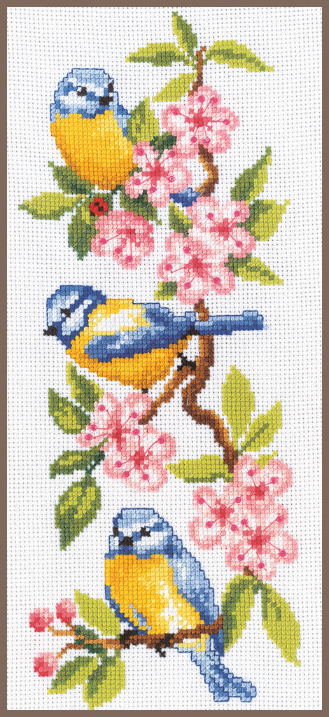 DIY Counted cross stitch kit Birds on blossoms 13 x 30 cm / 5.2