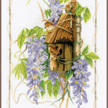 DIY Counted cross stitch kit Wren between wisteria