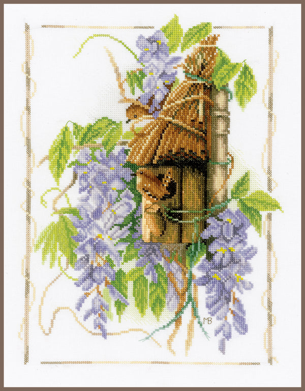 DIY Counted cross stitch kit Wren between wisteria