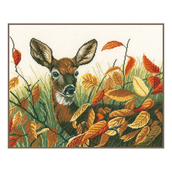 DIY Counted cross stitch kit Deer in autumn leaves