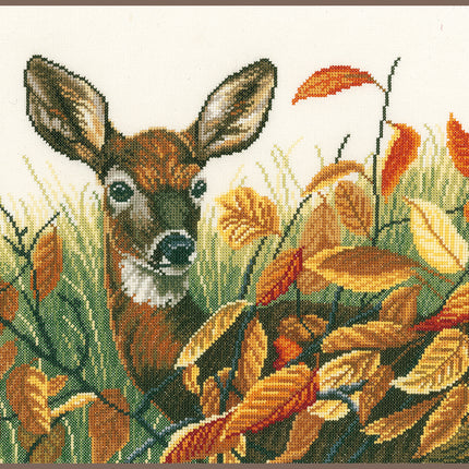 DIY Counted cross stitch kit Deer in autumn leaves