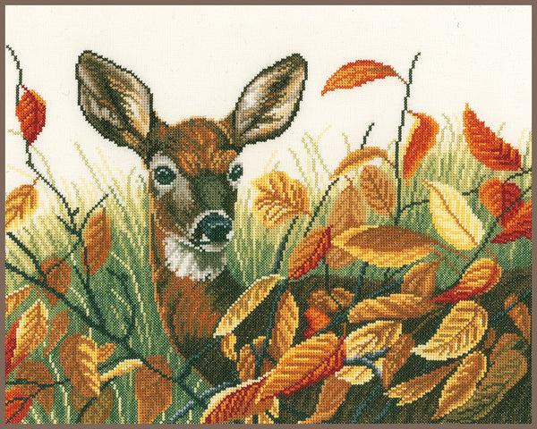 DIY Counted cross stitch kit Deer in autumn leaves