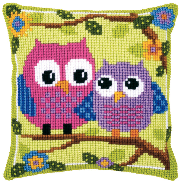 DIY Cross stitch cushion kit Owls on a branch