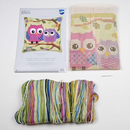 DIY Cross stitch cushion kit Owls on a branch