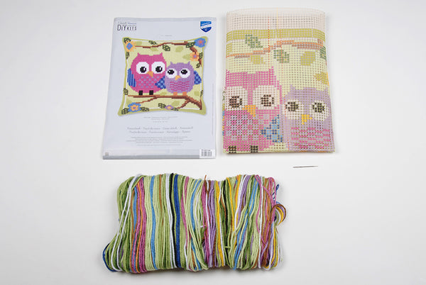 DIY Cross stitch cushion kit Owls on a branch