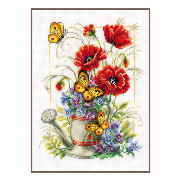 DIY Counted cross stitch kit Watering can with flowers 19 x 25 cm / 7.6" x 10"