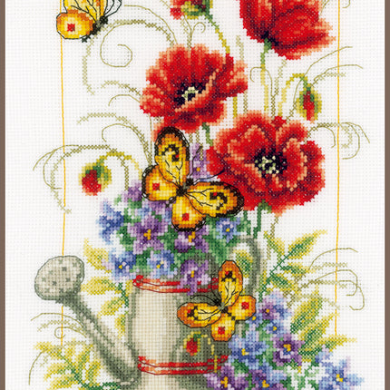 DIY Counted cross stitch kit Watering can with flowers 19 x 25 cm / 7.6" x 10"