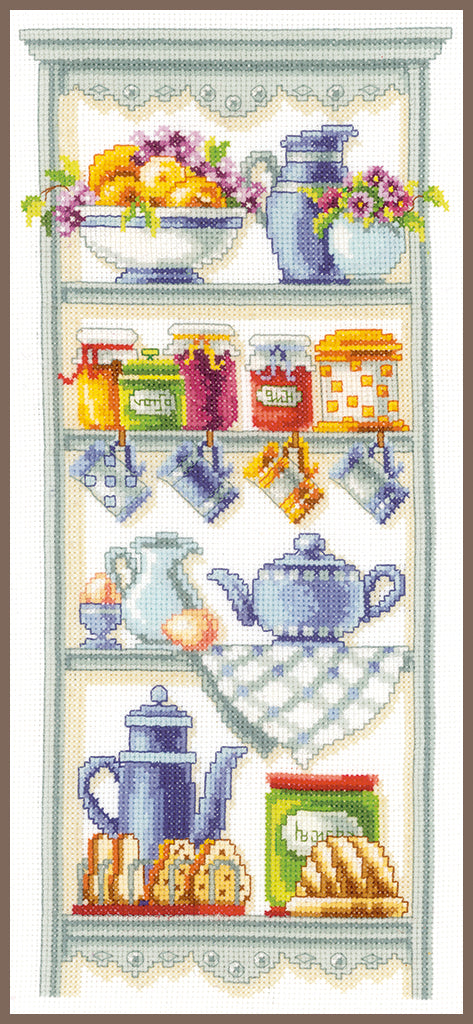 DIY Counted cross stitch kit Romantic kitchen shelf 16 x 36 cm / 6.4