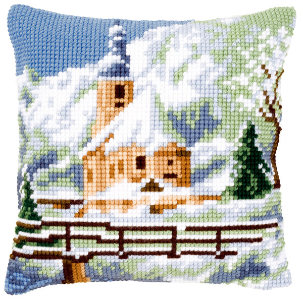 DIY Cross stitch cushion kit Church in the snow