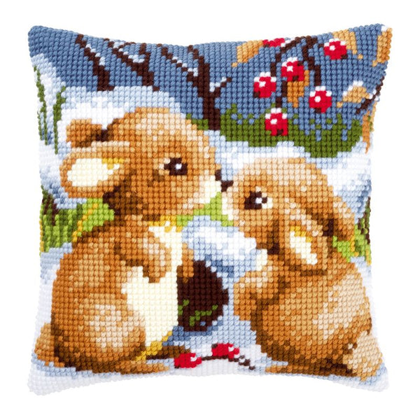 DIY Cross stitch cushion kit Snow rabbits