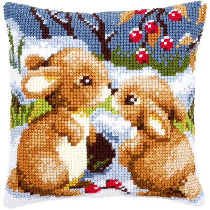 DIY Cross stitch cushion kit Snow rabbits