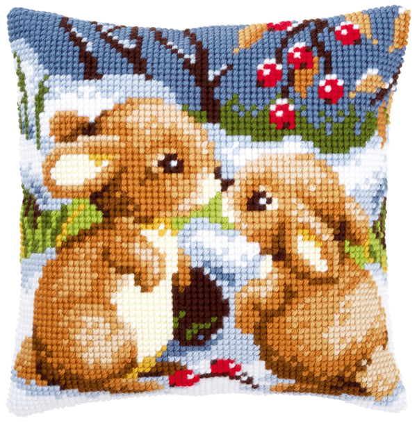 DIY Cross stitch cushion kit Snow rabbits