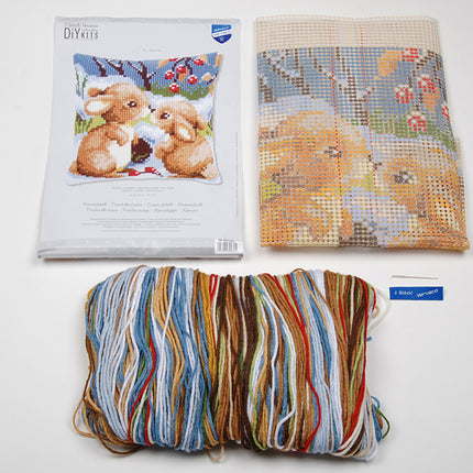 DIY Cross stitch cushion kit Snow rabbits
