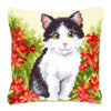 DIY Cross stitch cushion kit Cat in flower field