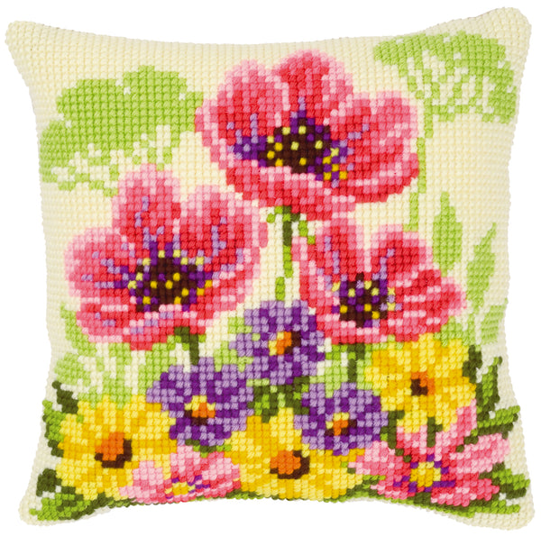 DIY Cross stitch cushion kit Flower field poppies