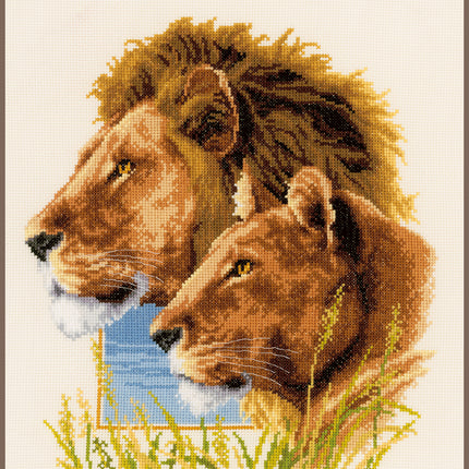 DIY Counted cross stitch kit Lion couple 29 x 33 cm / 11.6" x 13.2"