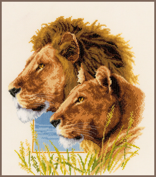 DIY Counted cross stitch kit Lion couple 29 x 33 cm / 11.6