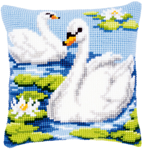 DIY Cross stitch cushion kit Swans