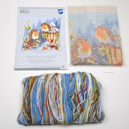 DIY Cross stitch cushion kit Robins at the lantern