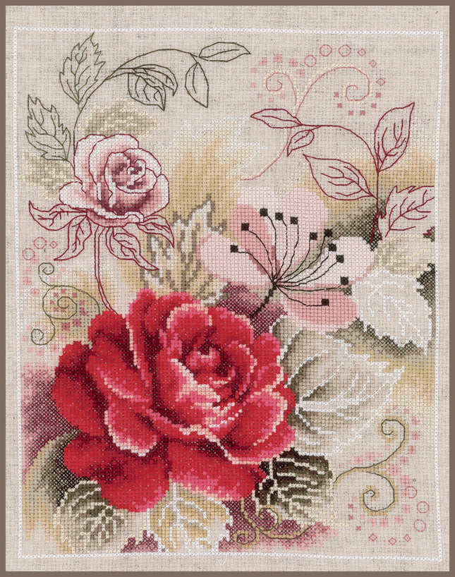 DIY Counted cross stitch kit Bouquet with rose 22 x 28 cm / 8.8" x 11.2"