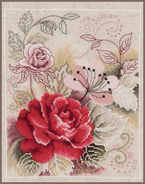 DIY Counted cross stitch kit Bouquet with rose 22 x 28 cm / 8.8