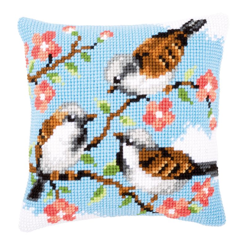 DIY Cross stitch cushion kit Birds between flowers