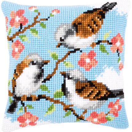 DIY Cross stitch cushion kit Birds between flowers