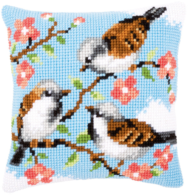DIY Cross stitch cushion kit Birds between flowers