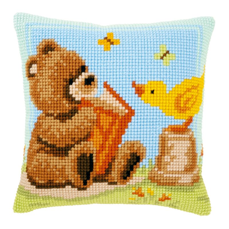 DIY Cross stitch cushion kit Popcorn reading