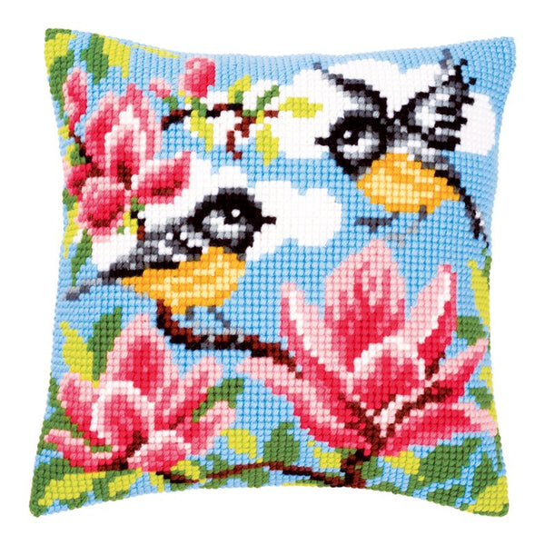 DIY Cross stitch cushion kit Tits and magnolia